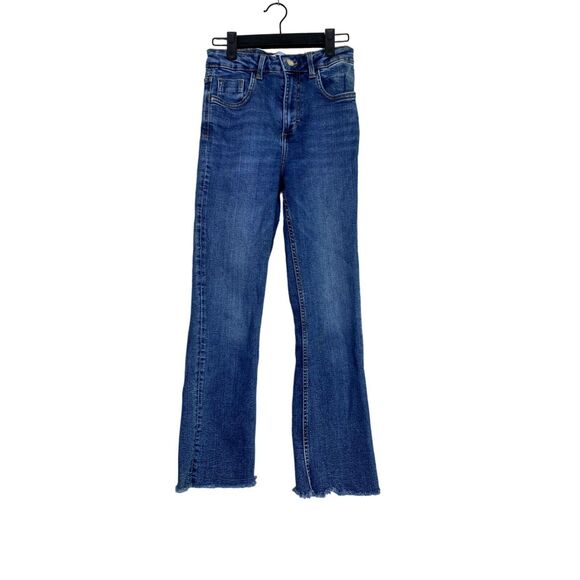 ZARA High Rise Straight Leg Raw Hem Broken In Stretchy Jean Zip 2 Blue #3926 - Picture 10 of 15